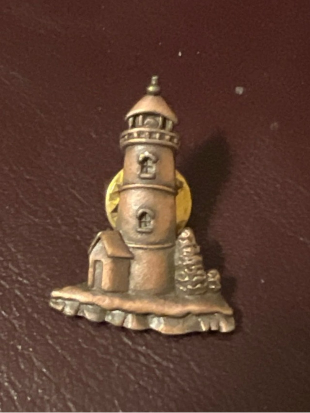 JJ copper lighthouse pin brooch